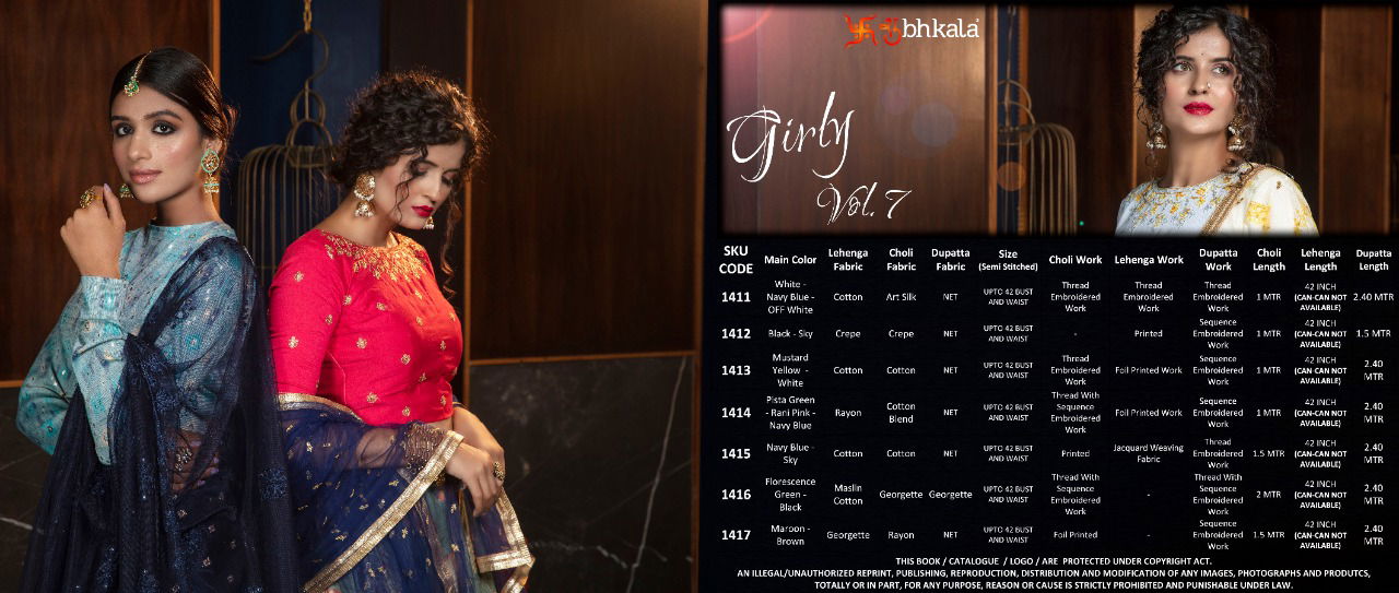 Shubhkala Girly Vol 7 Latest Designer Fastive Wear Thread Embroidery Work Lehenga Collection 